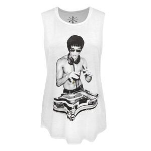 BNA78 Womens/Ladies Gung Fu Scratch Bruce Lee Tank Top / White